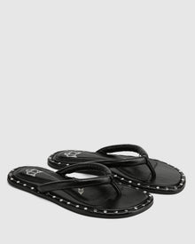 Womens | Grenada Leather/Studs Sandal | Black/Silver