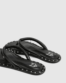 Womens | Grenada Leather/Studs Sandal | Black/Silver
