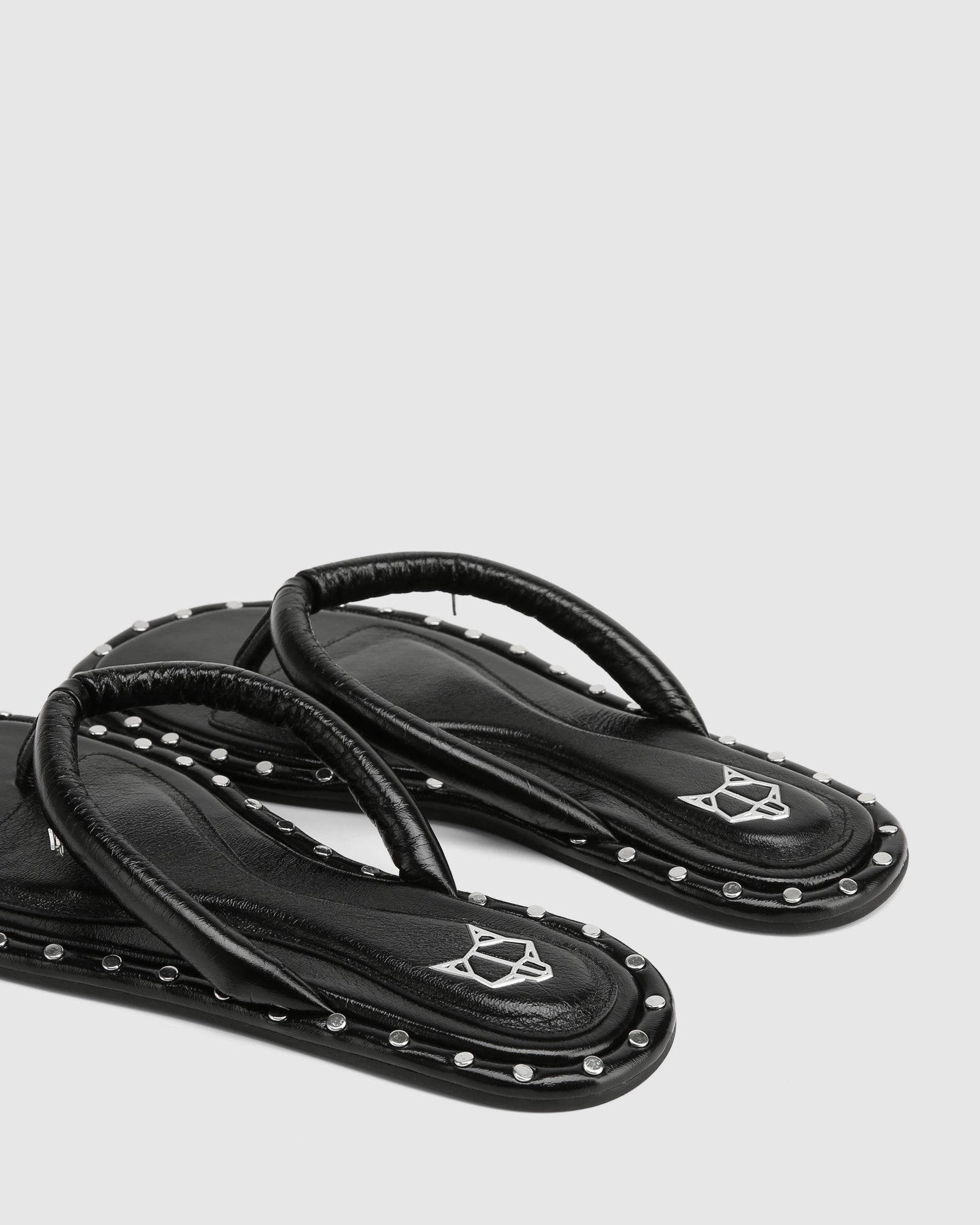 Womens | Grenada Leather/Studs Sandal | Black/Silver