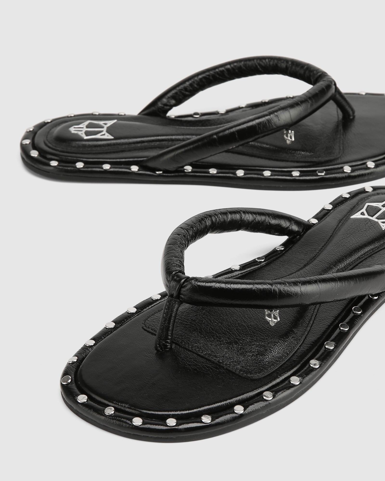 Womens | Grenada Leather/Studs Sandal | Black/Silver