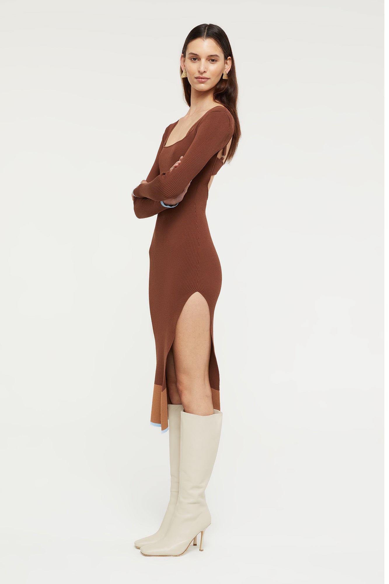 GINIA Hazel Dress in Chocolate/Sky Blue