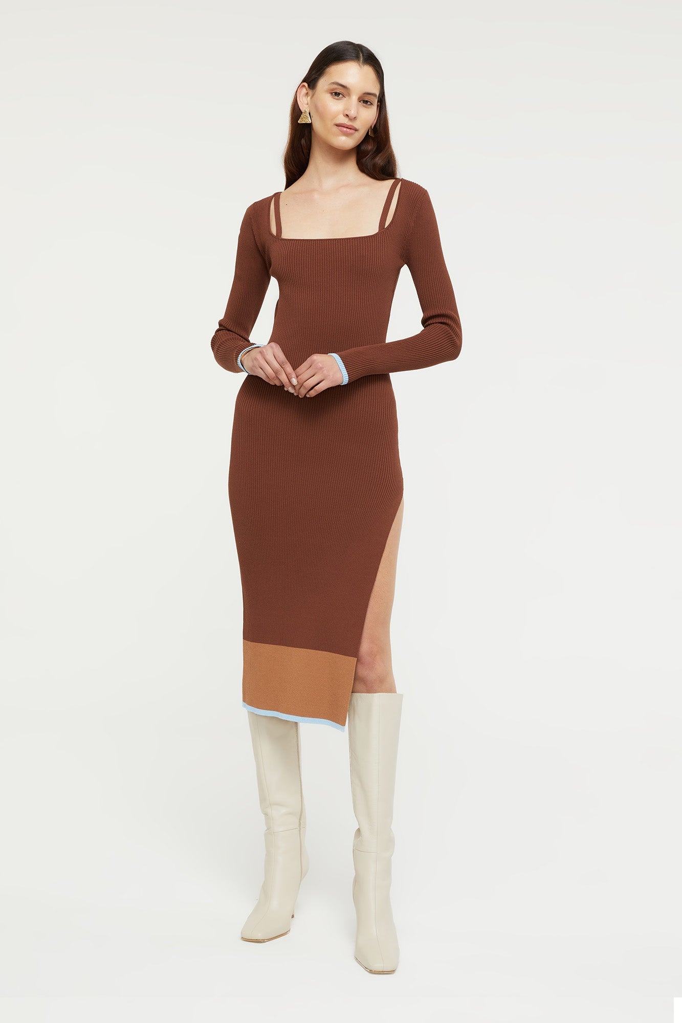 GINIA Hazel Dress in Chocolate/Sky Blue