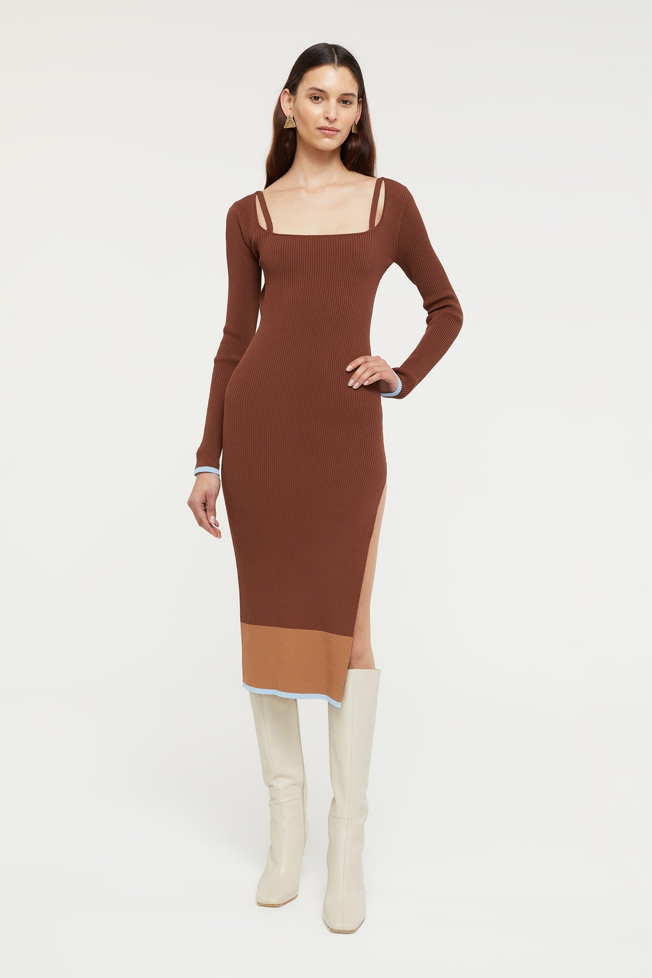 GINIA Hazel Dress in Chocolate/Sky Blue