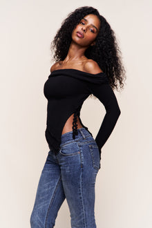 Womens | Soler Fold Over Knit Top | Black