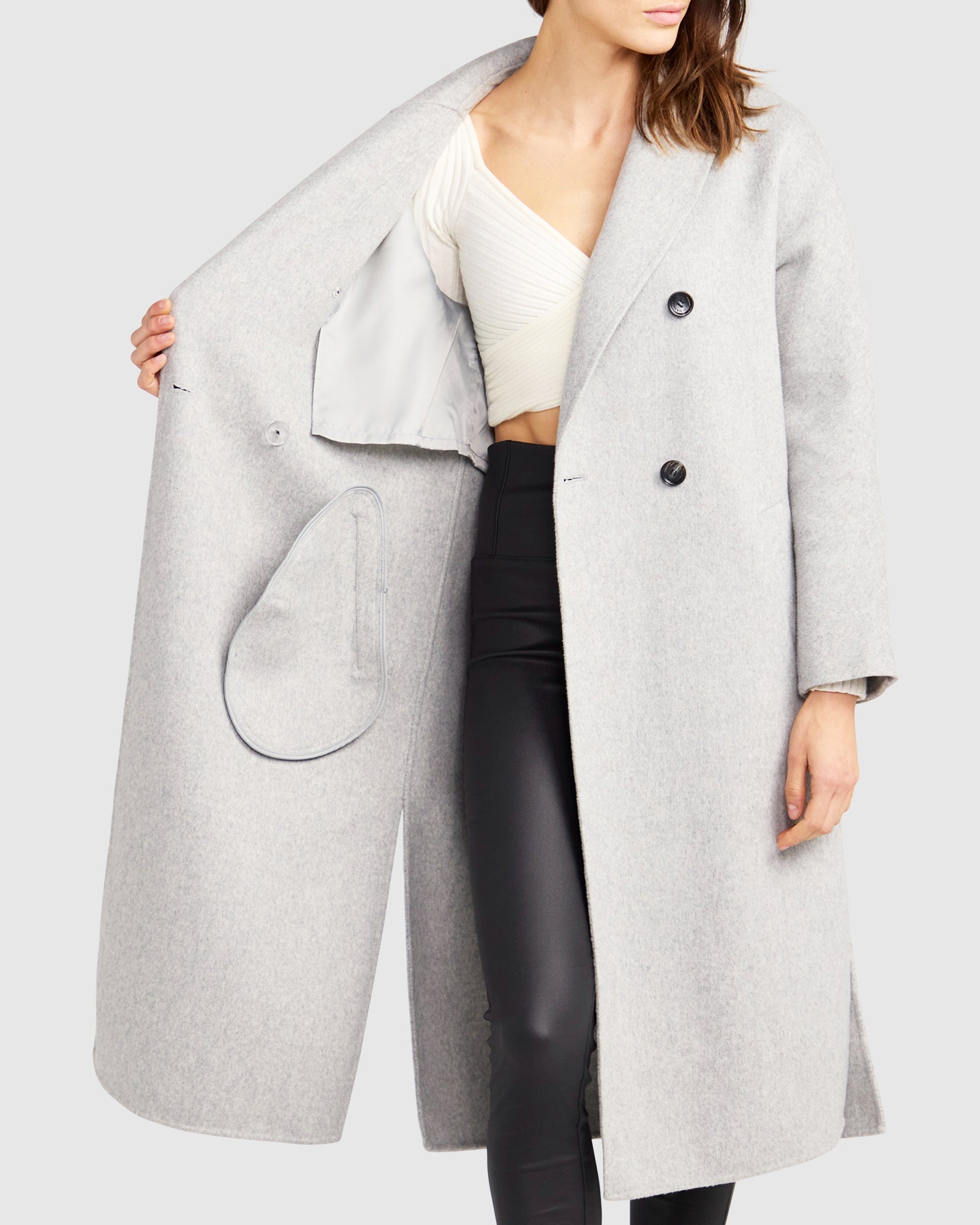 Guestlist Oversized Double Breasted Coat | Women | Grey Marle