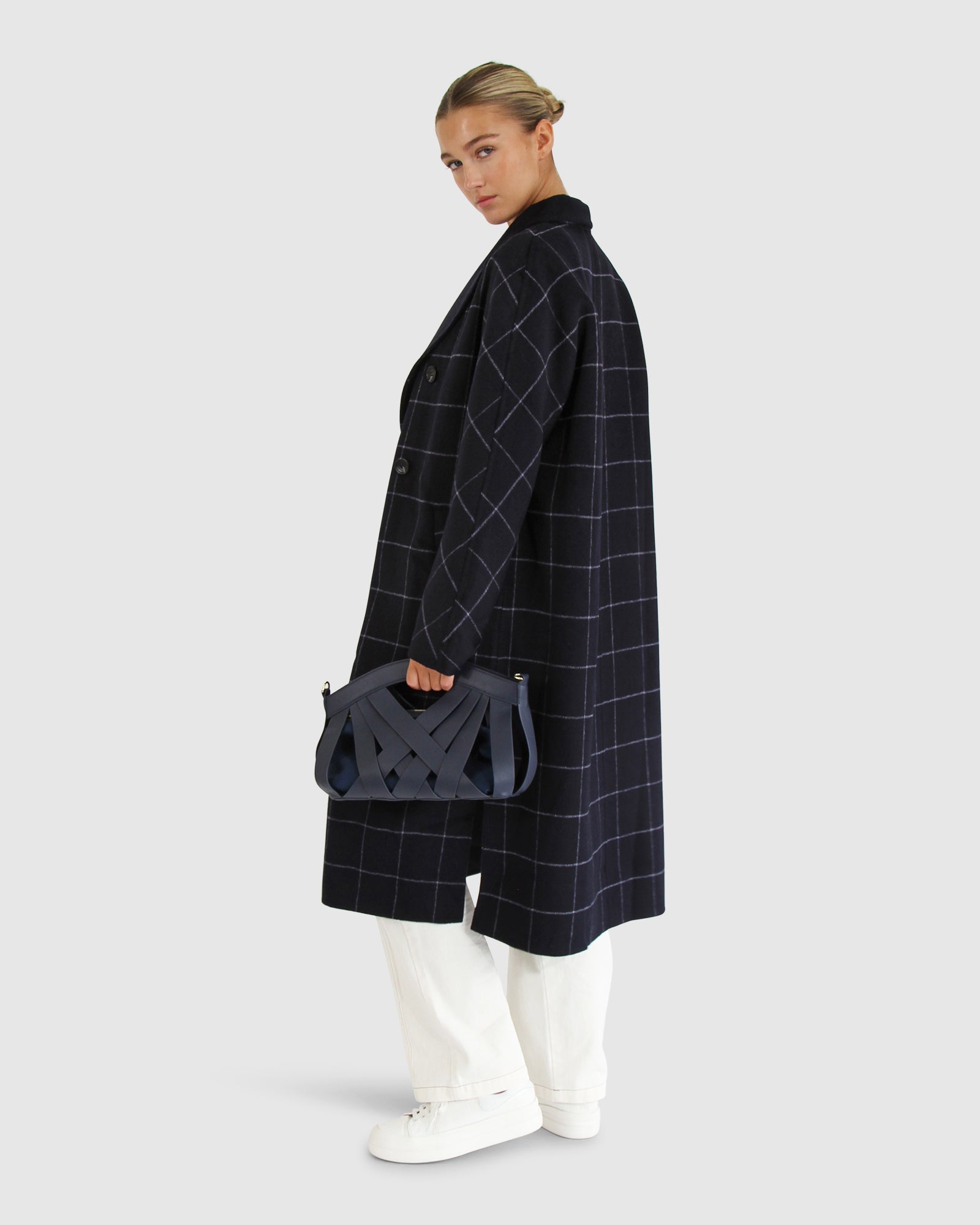 Guestlist Oversized Double Breasted Coat | Women | Navy Plaid