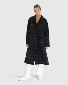 Guestlist Oversized Double Breasted Coat | Women | Navy Plaid