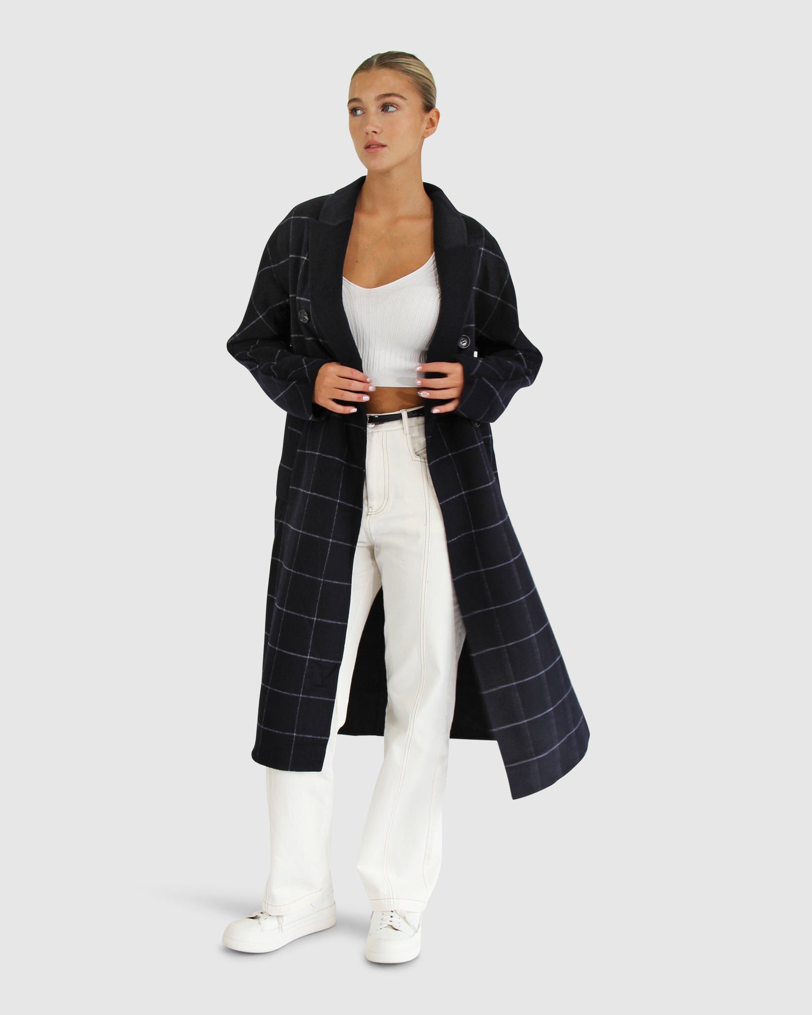 Guestlist Oversized Double Breasted Coat | Women | Navy Plaid