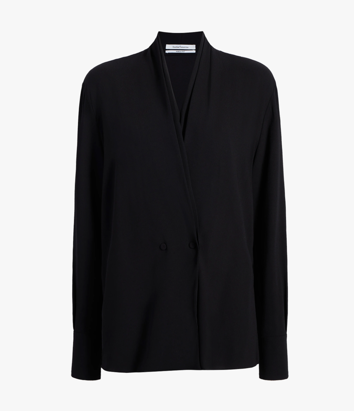 Another Tomorrow Gathered Neckline Blouse in Black – Viscose Women's Top