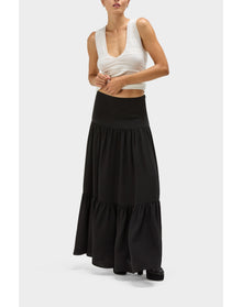 Gigi Silk Tiered Maxi Skirt | Black