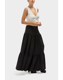 Gigi Silk Tiered Maxi Skirt | Black