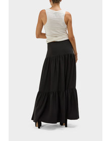 Gigi Silk Tiered Maxi Skirt | Black