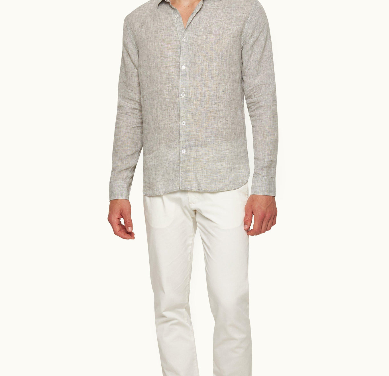 Giles Linen Classic Collar Tailored Fit Linen Shirt | Graphite/White