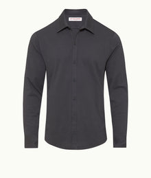Giles Silk Tailored Fit Classic Collar Cotton-Silk Shirt | Piranha Grey