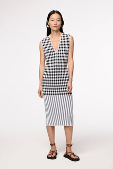 Another Tomorrow Gingham Knit Dress in Gingham Mix – Viscose Women's Dress