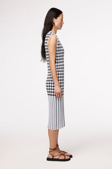 Another Tomorrow Gingham Knit Dress in Gingham Mix – Viscose Women's Dress