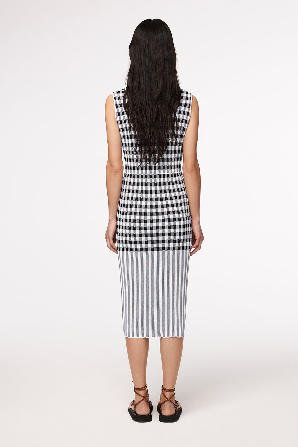 Another Tomorrow Gingham Knit Dress in Gingham Mix – Viscose Women's Dress