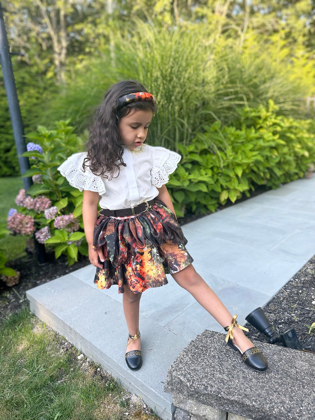 Girl | Alexis Brown Floral Print Skirt with Belt