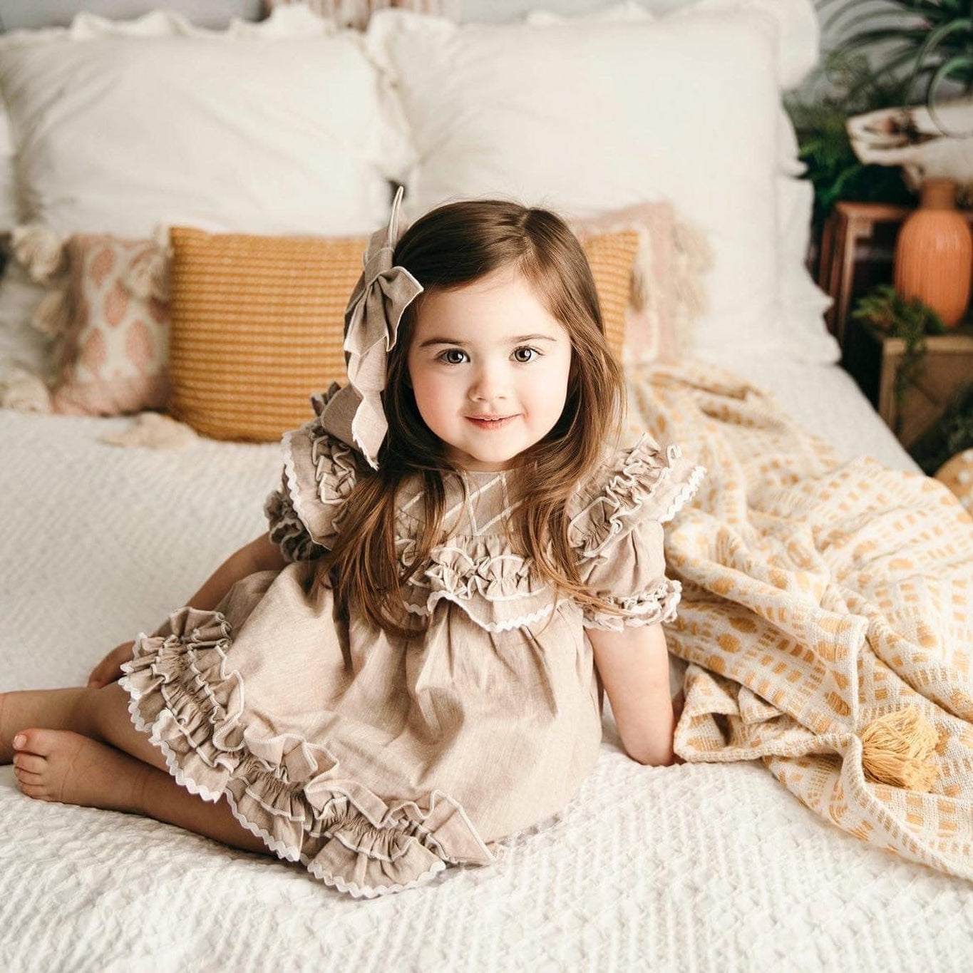Girl | Ashlyn Tan Linen Top and Shorts Set | Beige