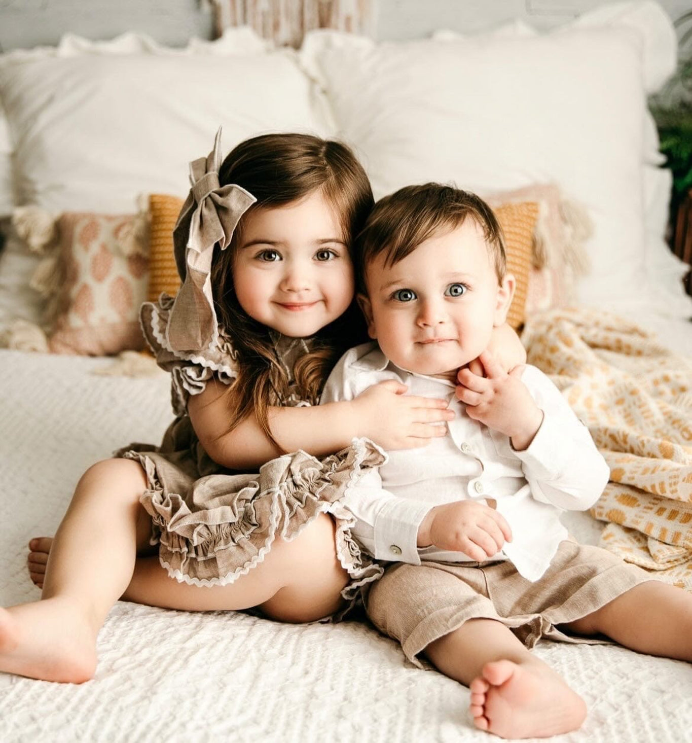 Girl | Ashlyn Tan Linen Top and Shorts Set | Beige