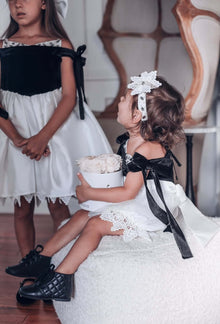 Girl | Audrey Velour Top and Tulle Romper | Black x White