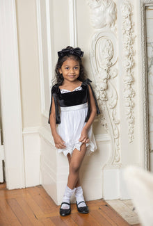 Girl | Audrey Velour Top and Tulle Romper | Black x White