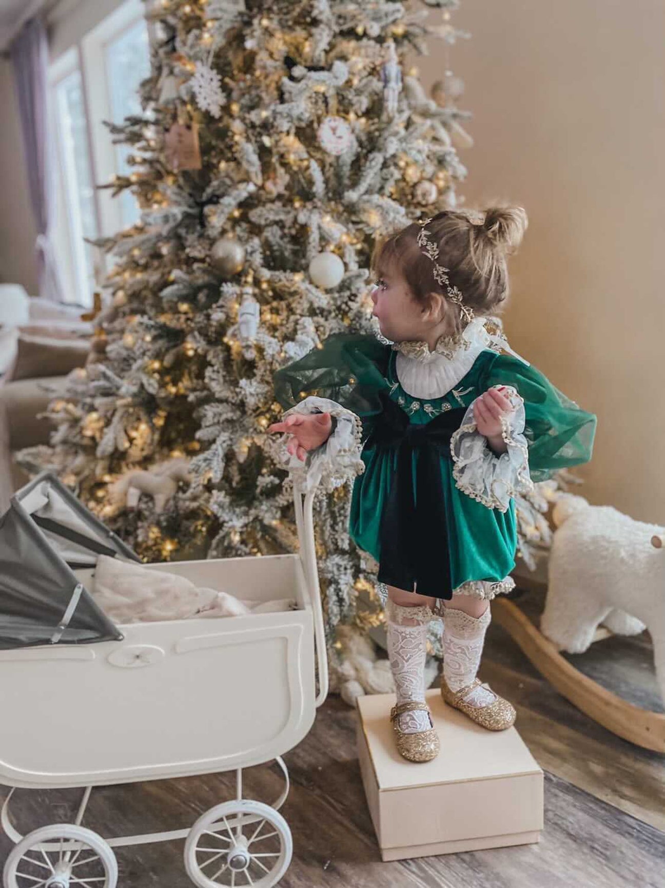 Girl | Aurora Royal Green Velour Romper