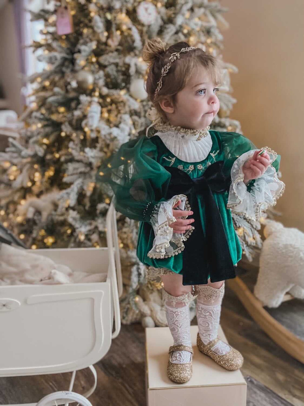 Girl | Aurora Royal Green Velour Romper