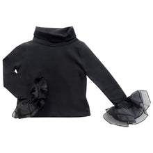 Girl | Black Cotton Turtleneck with Organza Sleeves