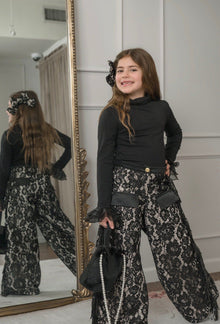 Girl | Black Cotton Turtleneck with Organza Sleeves