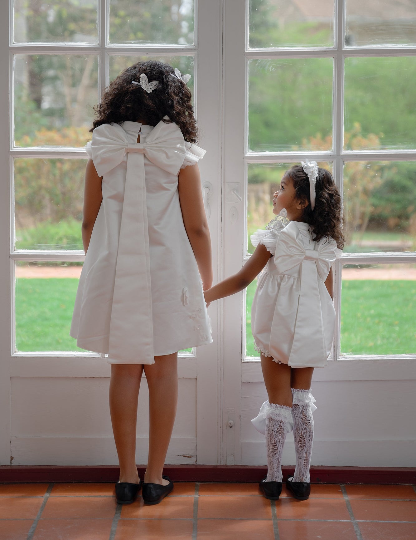 Girl | Butterfly White Satin Ceremony Romper