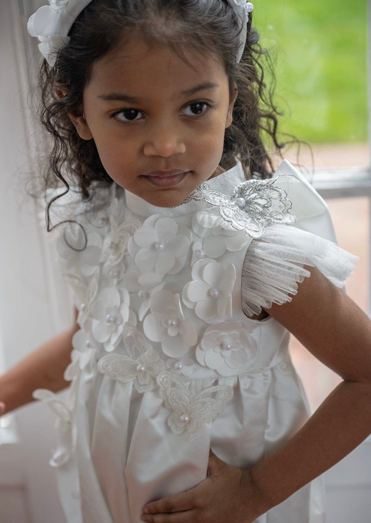 Girl | Butterfly White Satin Ceremony Romper