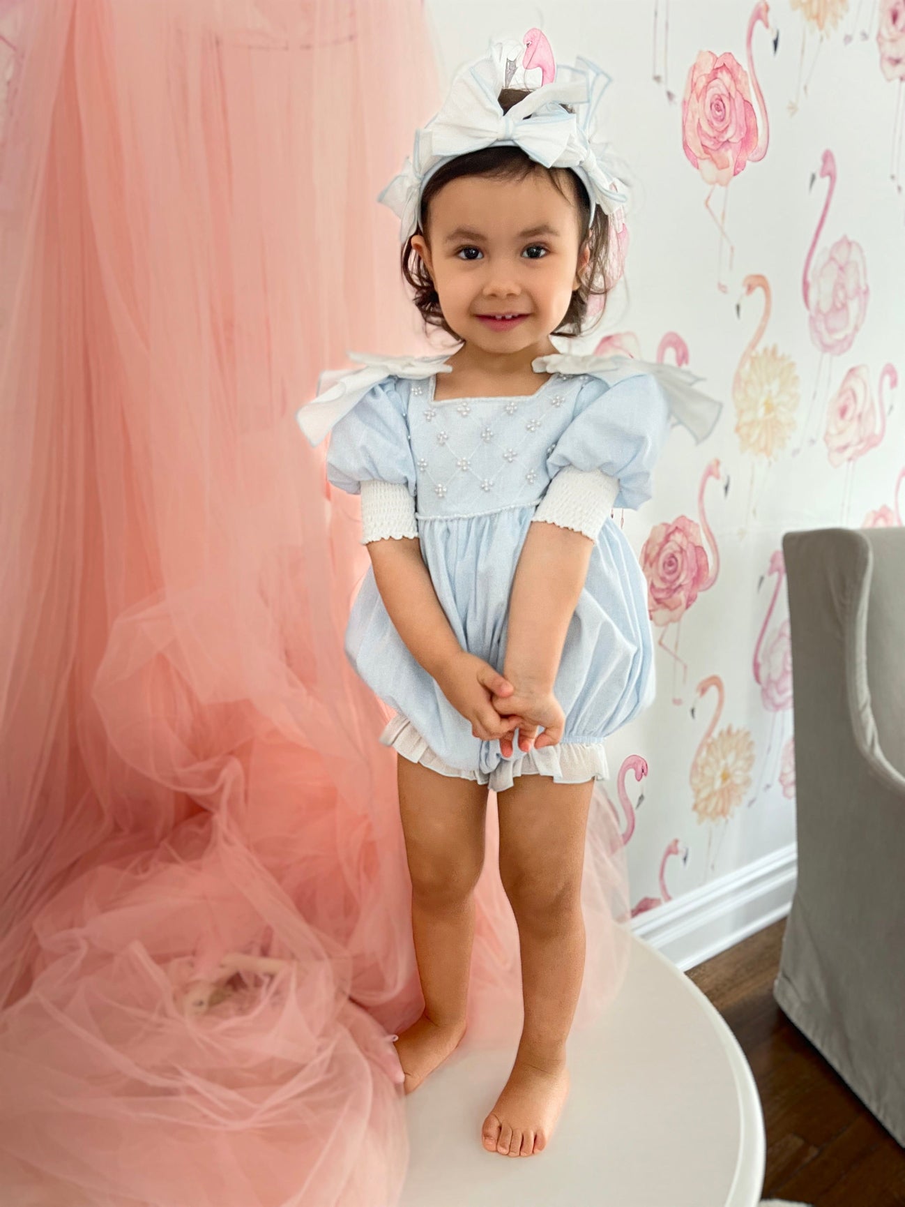 Girl | Charlotte Baby Linen Romper | Blue