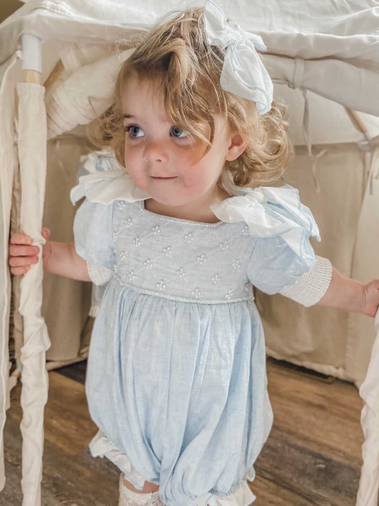 Girl | Charlotte Baby Linen Romper | Blue