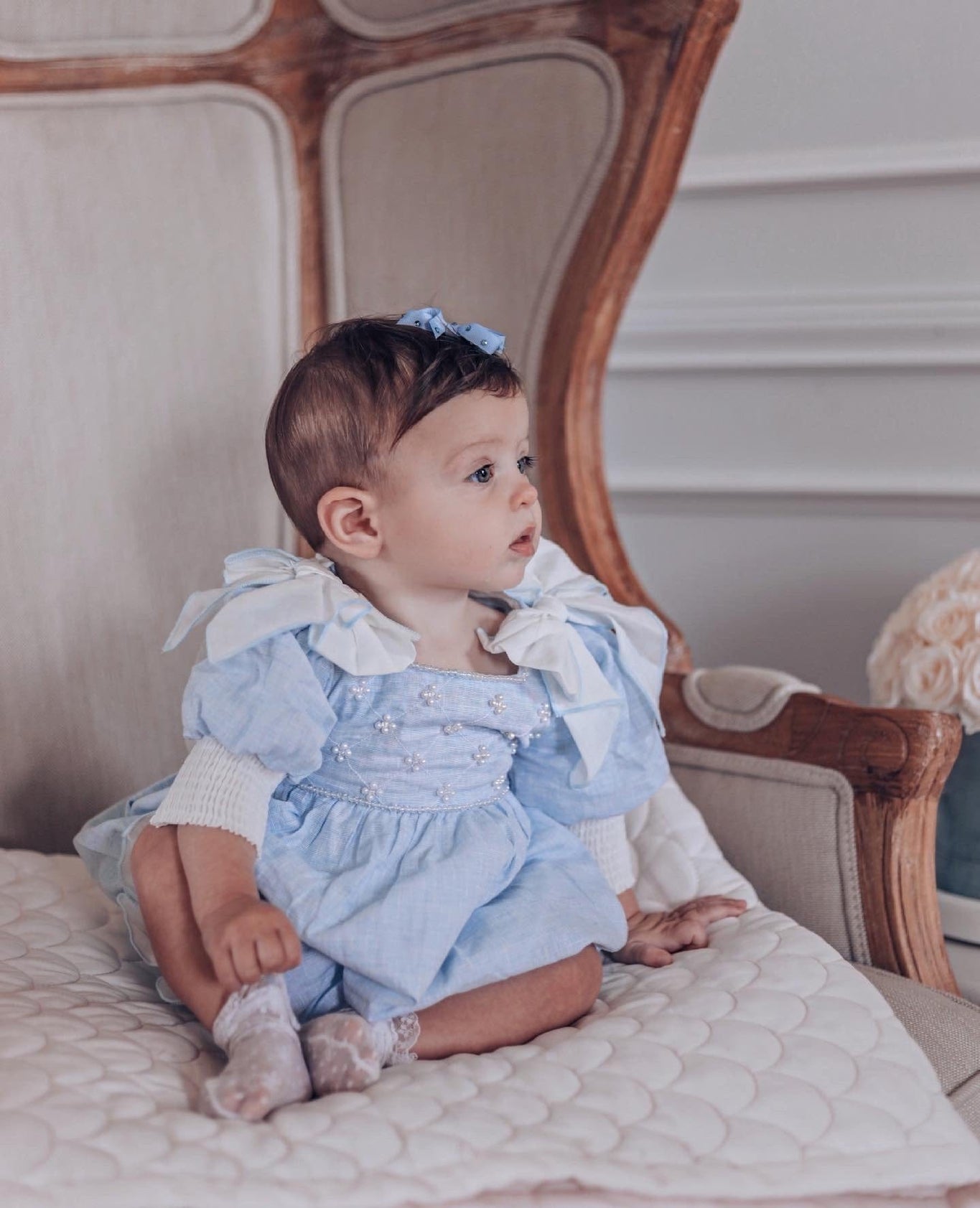 Girl | Charlotte Baby Linen Romper | Blue
