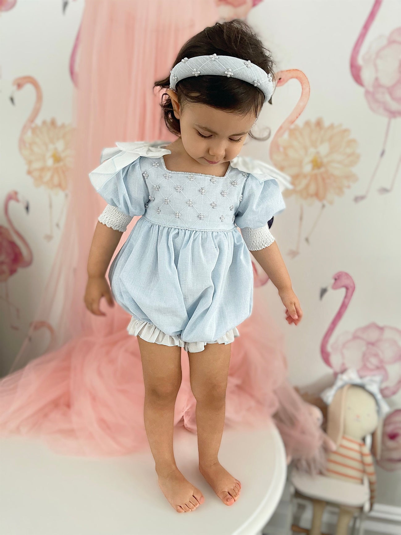 Girl | Charlotte Baby Linen Romper | Blue