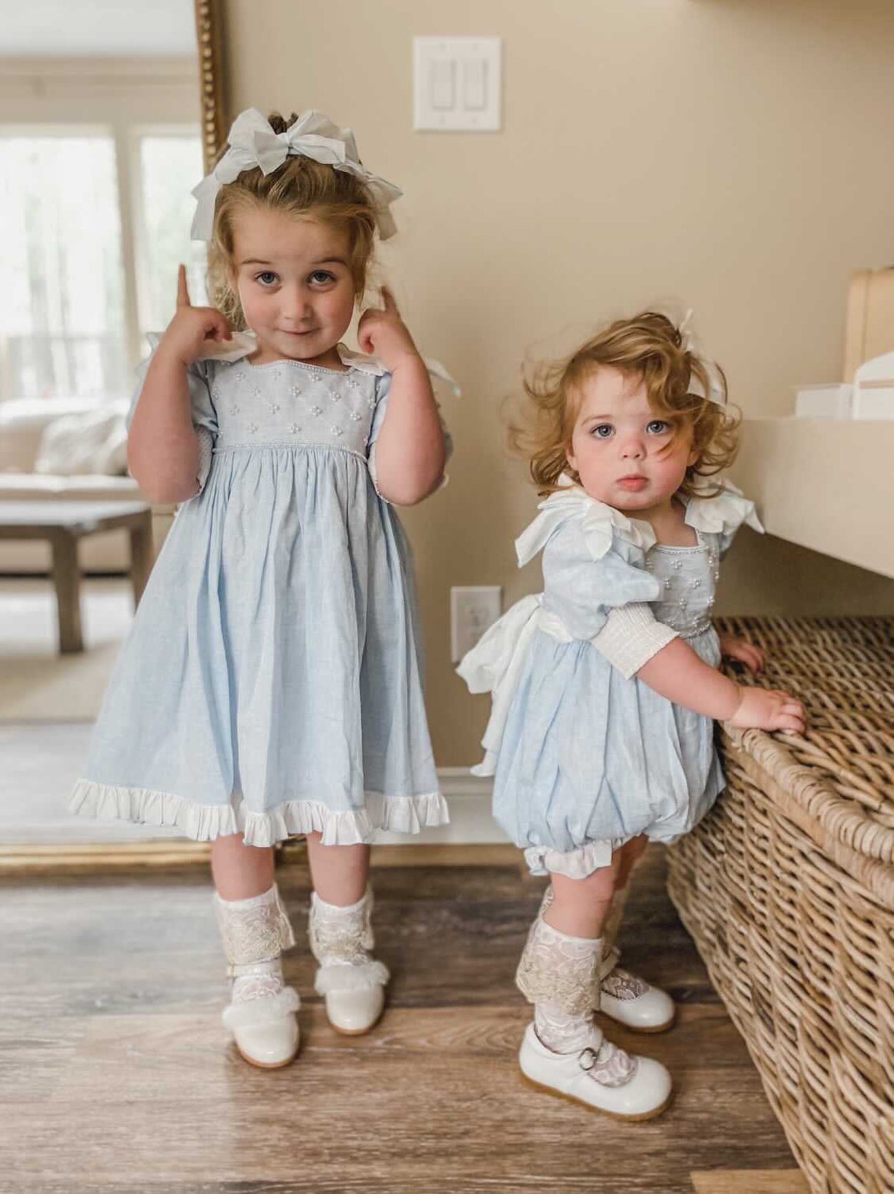 Girl | Charlotte Baby Linen Romper | Blue