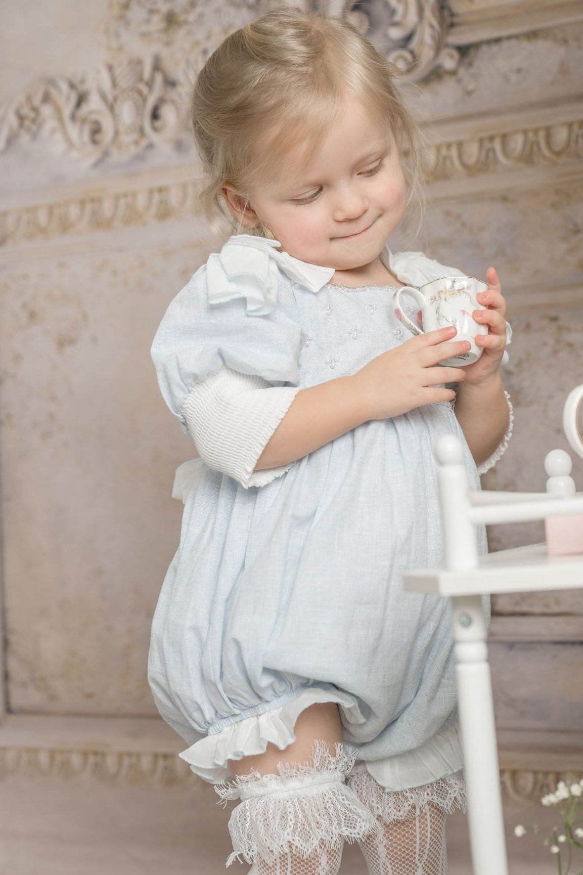 Girl | Charlotte Baby Linen Romper | Blue