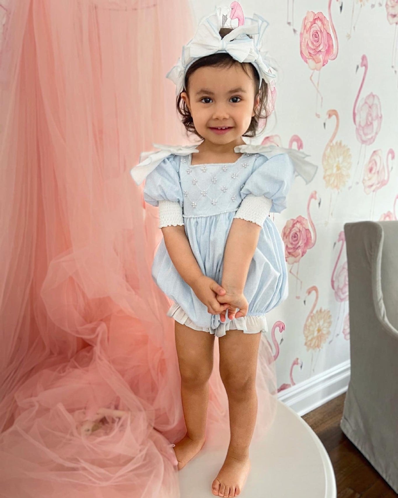 Girl | Charlotte Baby Linen Romper | Blue