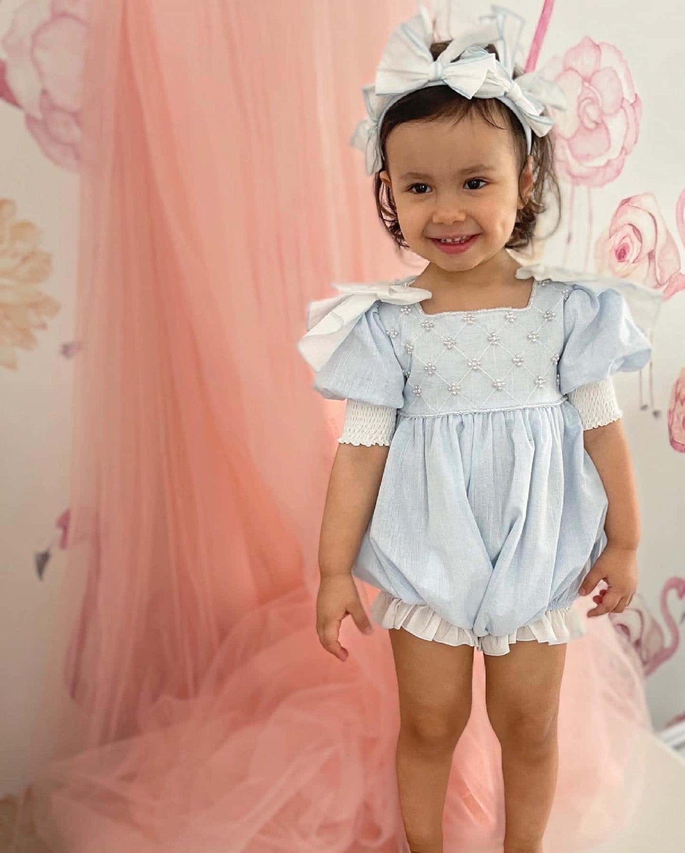 Girl | Charlotte Baby Linen Romper | Blue