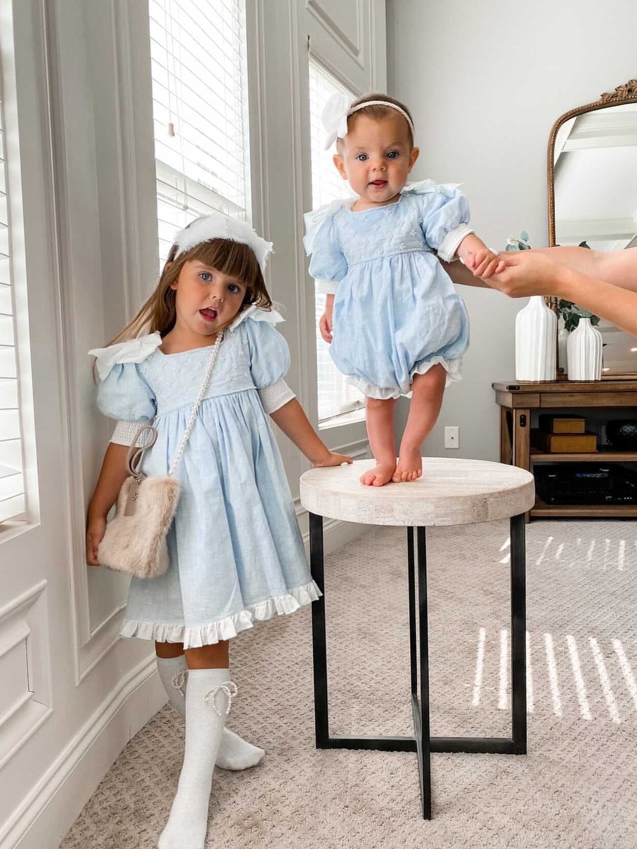 Girl | Charlotte Baby Linen Romper | Blue