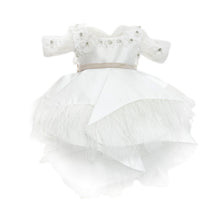 Girl | Constanza Ceremony Dress with Champagne Bow | White x Beige