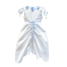 Girl | Daphne Satin Dress with Embroidery | White x Blue