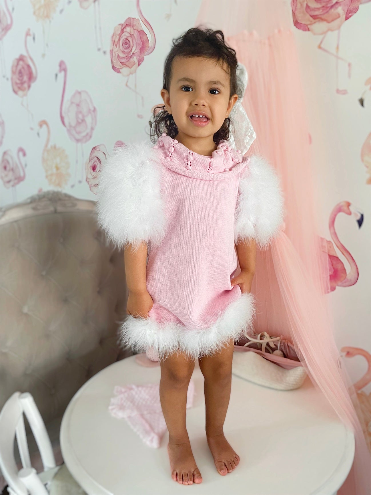 Girl | Ella Knit Feather Dress | Pink