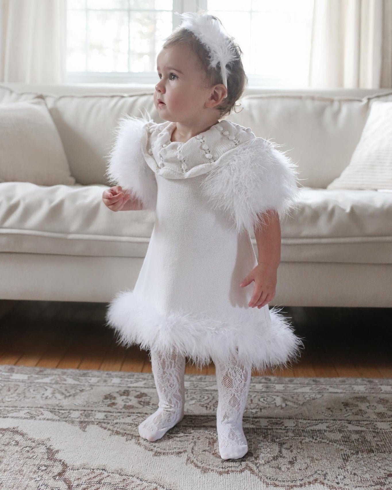 Girl | Ella Knit Feather Dress | White