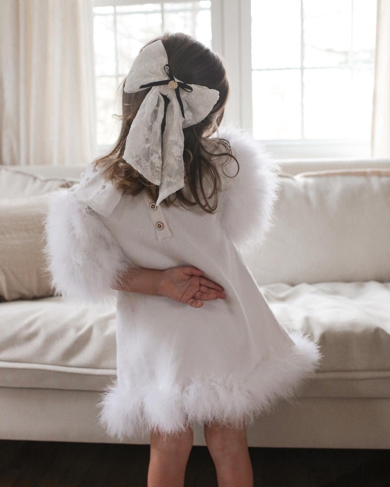 Girl | Ella Knit Feather Dress | White