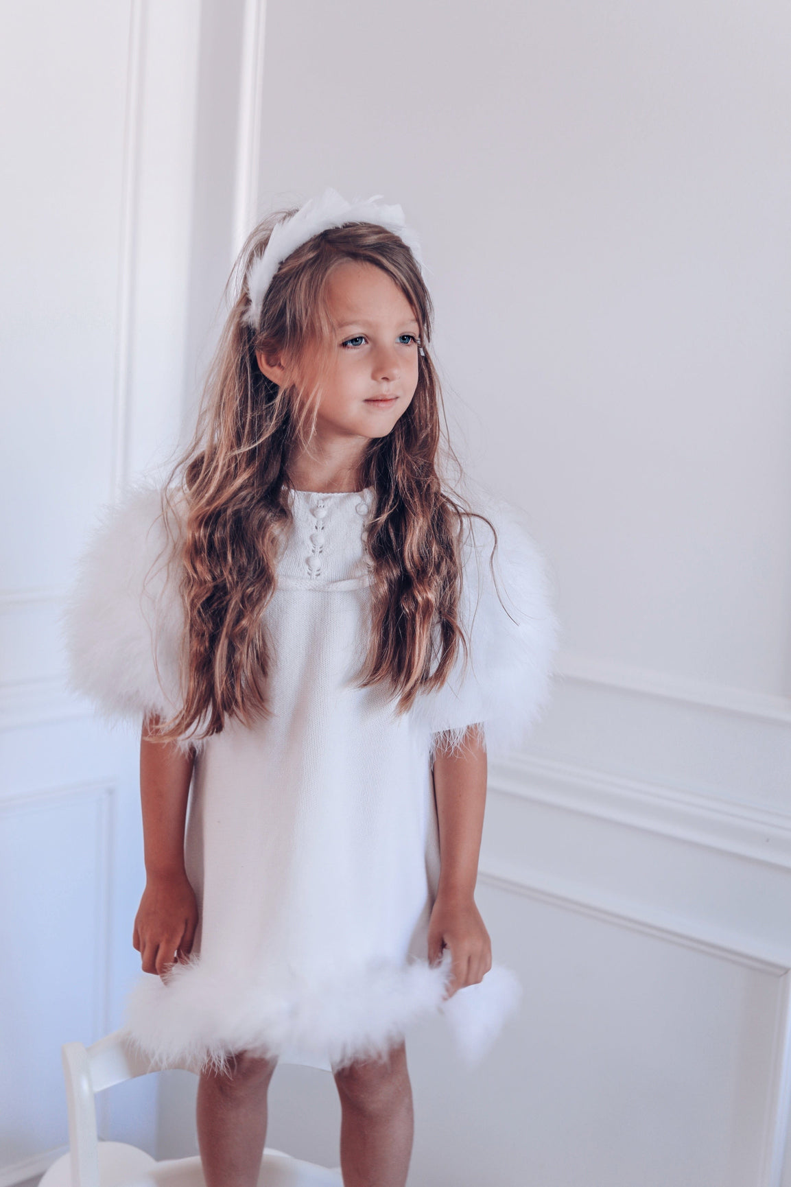 Girl | Ella Knit Feather Dress | White