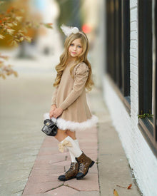 Girl | Emma Linen Bow Socks Beige Bow | White x Beige