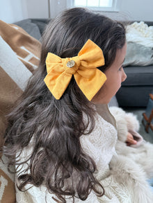 Girl | Emma Linen Hair Bow Bow | Mustard