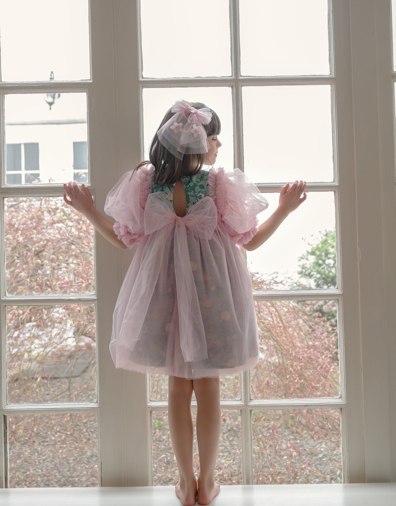 Girl | Eva And Floral Tulle Dress | Pink x Green